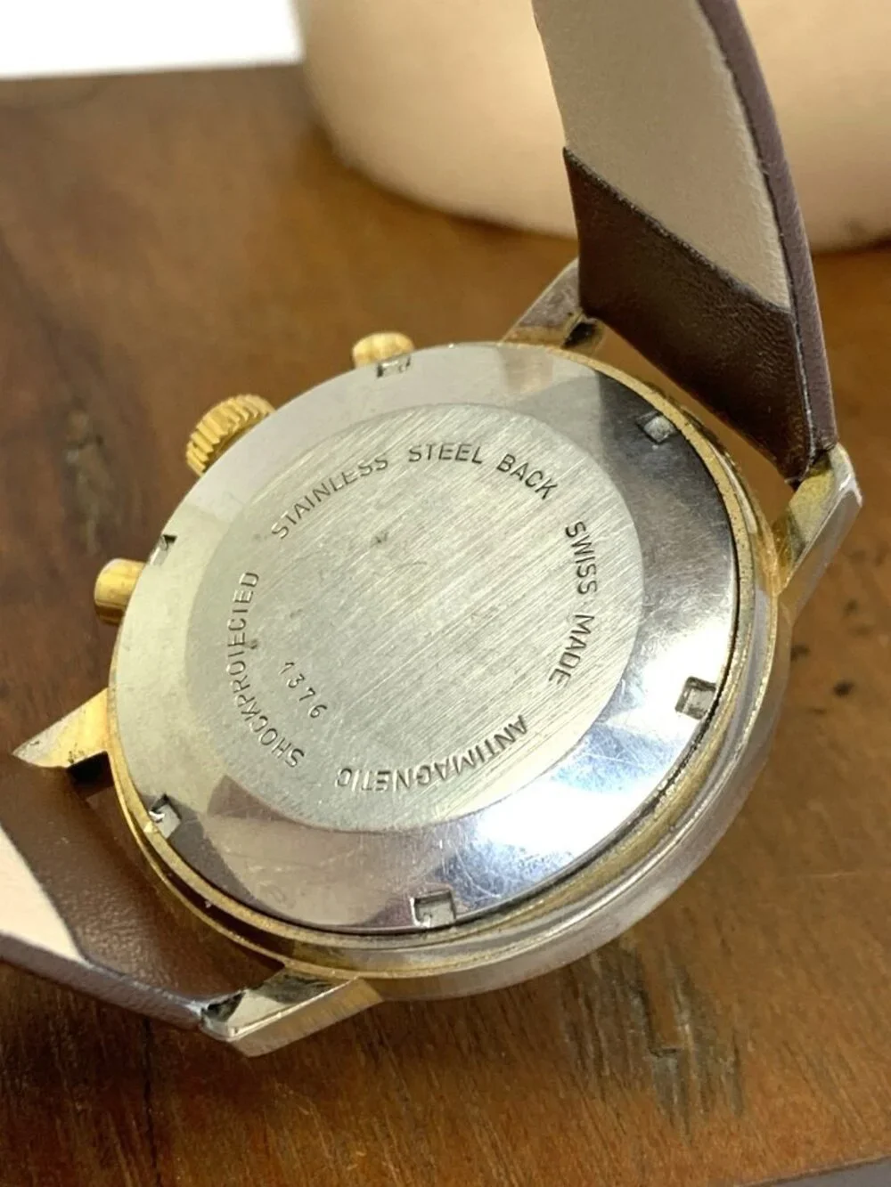 Wakmann Men's Watch Vintage Swiss Manual Wind 1376 Chronograph Gold Dial 37mm